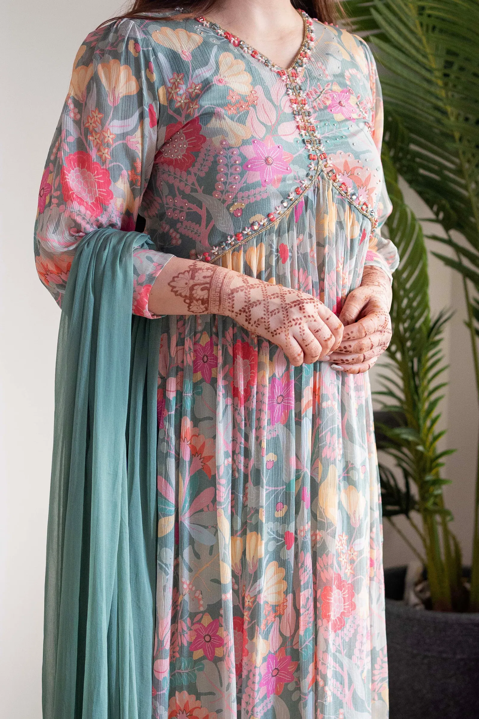 Mehera Green Floral Alia Cut Kurti With Bottom Catalog